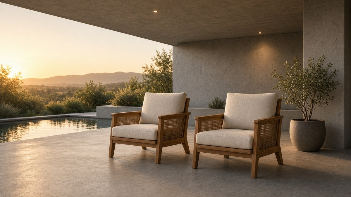 Outdoor Acacia Wood Club Wooden Armchair with Cushions (Set of 2) - outdoor lifestyle hero