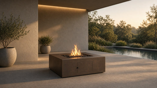 33" Outdoor Iron Square Propane Fire Pit - Brushed Brown - outdoor lifestyle hero
