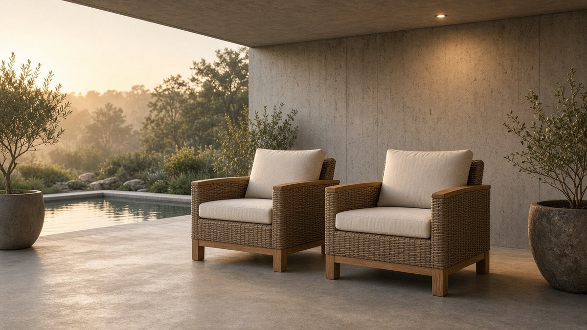 Outdoor Wicker and Acacia Wood Club Chairs, Set of 2 - outdoor lifestyle hero