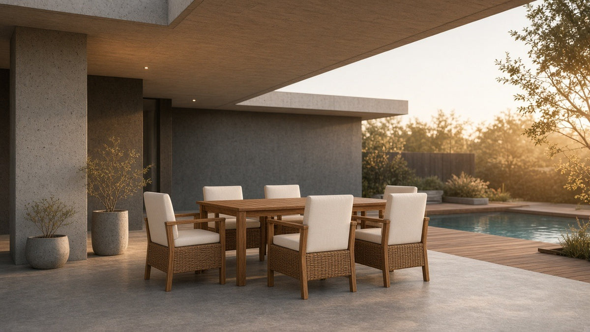 Acacia 6-piece dining golden hour patio lifestyle v2