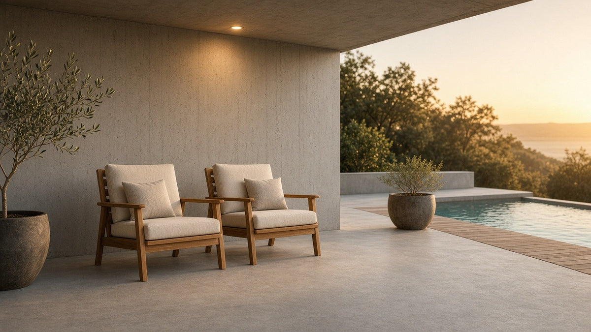 Tranquillo Solara Acacia Wood Outdoor Chairs Set of 2 with Cushions for Stylish Outdoor Seating - outdoor lifestyle hero