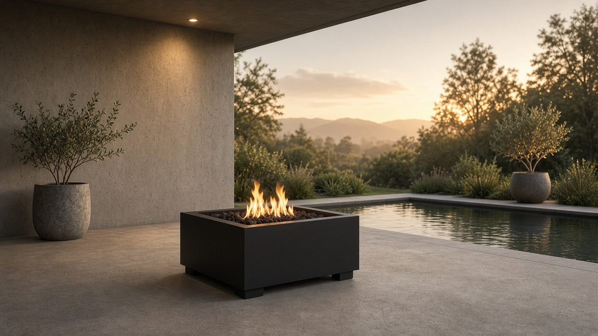 Outdoor Patio Propane Fire Pit 24" H x 31" W Square Iron Gas-burning Fire Pit - outdoor lifestyle hero