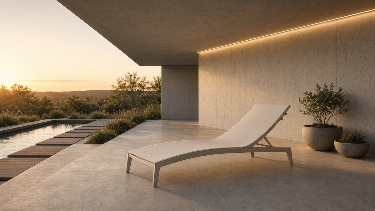 Portals Light sun lounger golden hour patio lifestyle v2