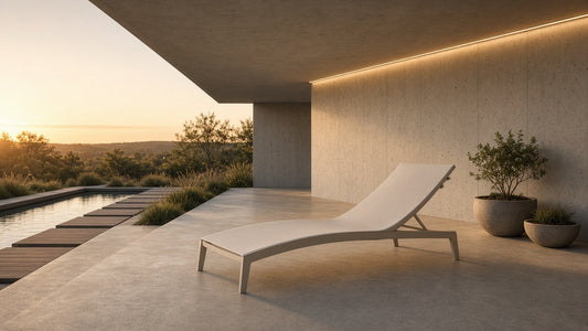 Portals Light sun lounger golden hour patio lifestyle v2