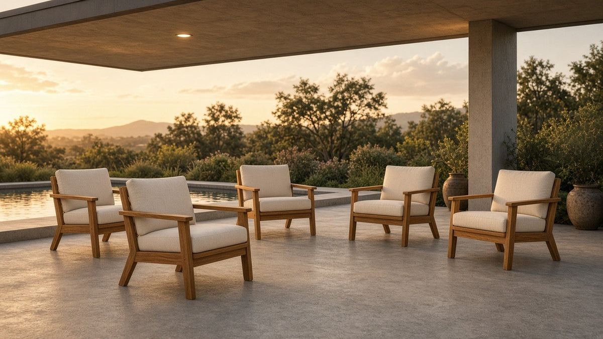 Outdoor Acacia Wood Club Armchair with Charcoal Cushions (Set of 4) - outdoor lifestyle hero