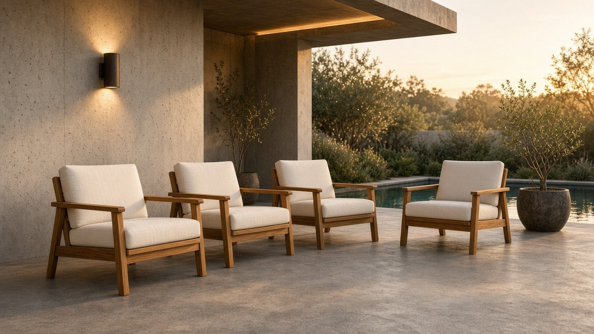 Outdoor Acacia Wood Club Armchair with Cream Cushions (Set of 4) - outdoor lifestyle hero