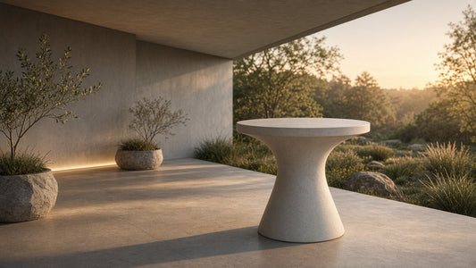 Outdoor Lightweight Concrete Side Table - Light Gray Hourglass Accent - outdoor lifestyle hero