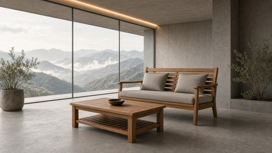 Acacia loveseat coffee set mountain room lifestyle v2