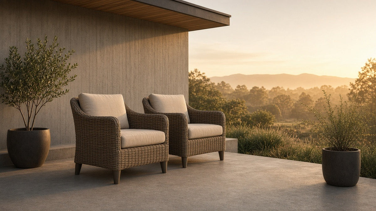 Cordella Outdoor Woven Wicker Chairs with Cushions, Set of 2 - outdoor lifestyle hero