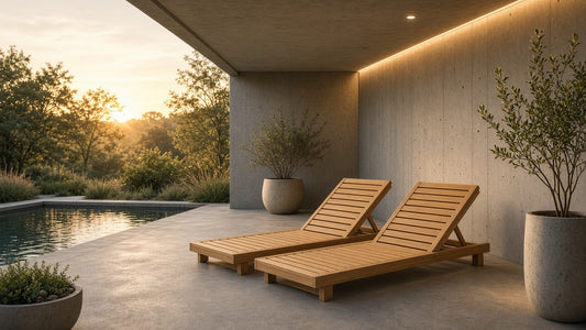 Light Teak Acacia Wood Double Chaise Lounger Set - outdoor lifestyle hero