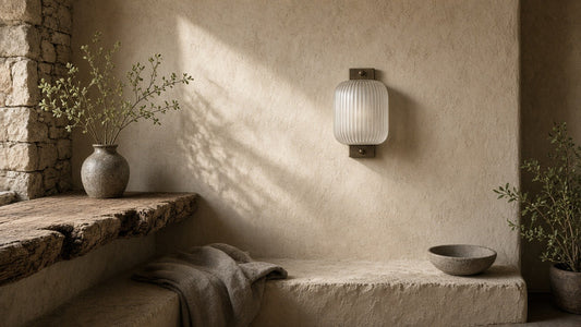 Curved ribbed glass wall lamp lifestyle hero