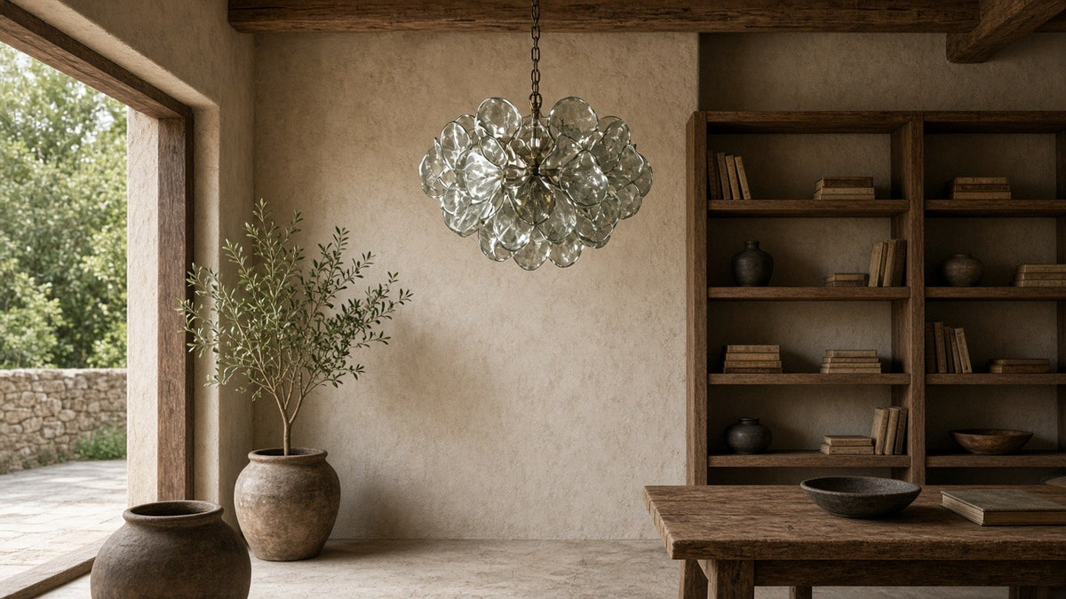 Solene interlocking glass chandelier lifestyle hero