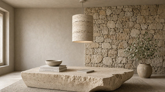 Cylinder travertine ceiling light lifestyle hero