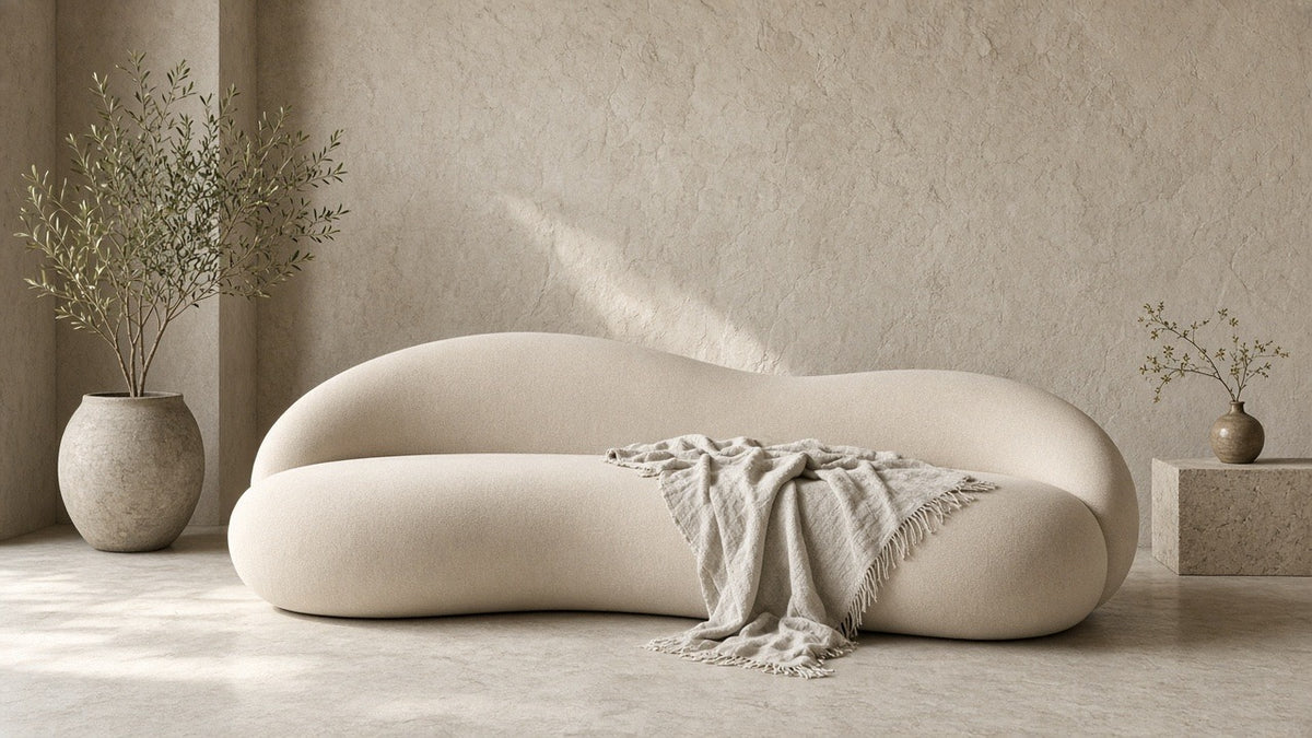 Sculptura cloud curved sofa in a quiet plaster living room