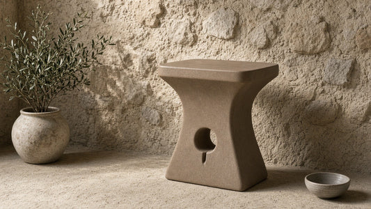 Citizen side table in a quiet stone living corner