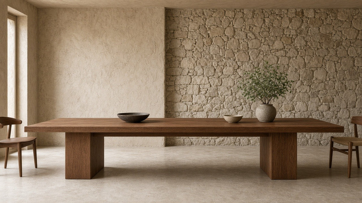 Tableworks 300 cm dining table in a quiet plaster dining room