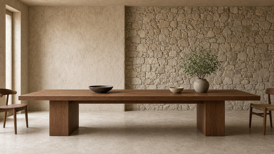 Tableworks 300 cm dining table in a quiet plaster dining room