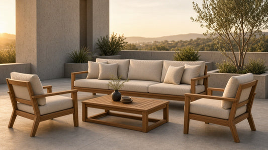 Emir acacia wood sofa set on a quiet golden-hour patio