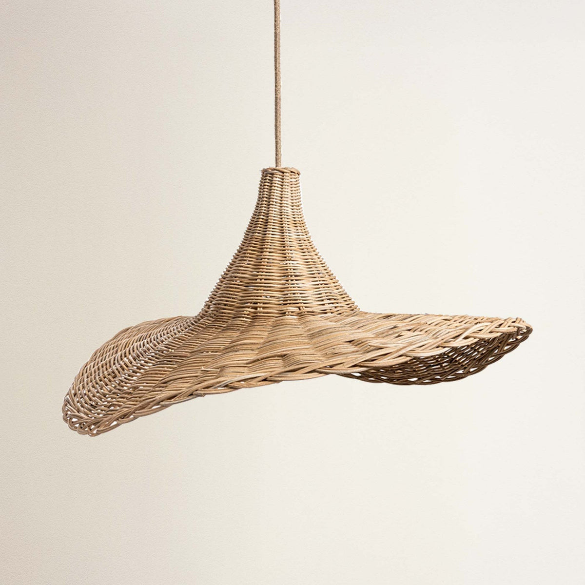 Rattan Pendant Light Rippled Lotus Brim, light off
