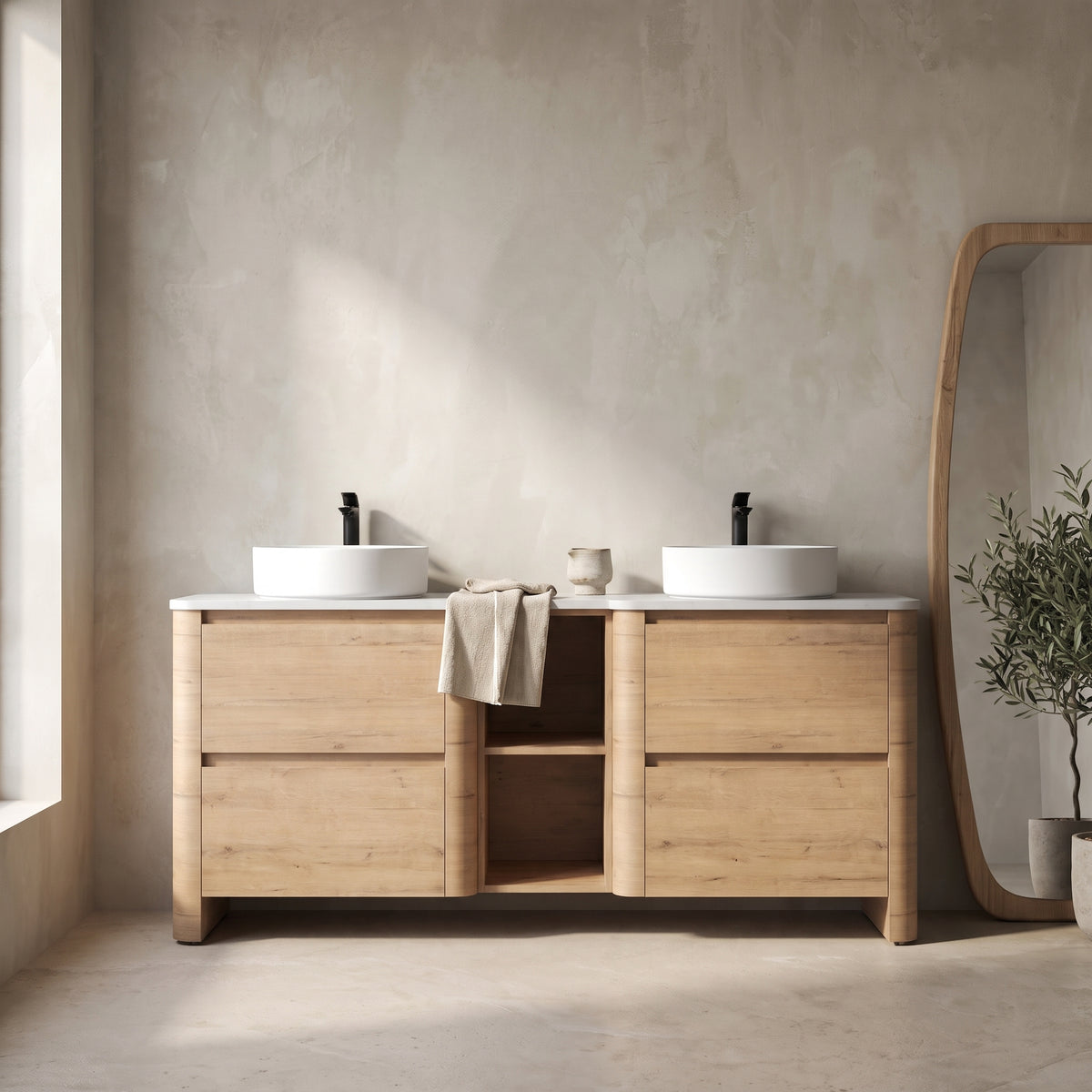 72'' Wall-Mounted Bathroom Vanity - White Stone Slab Top