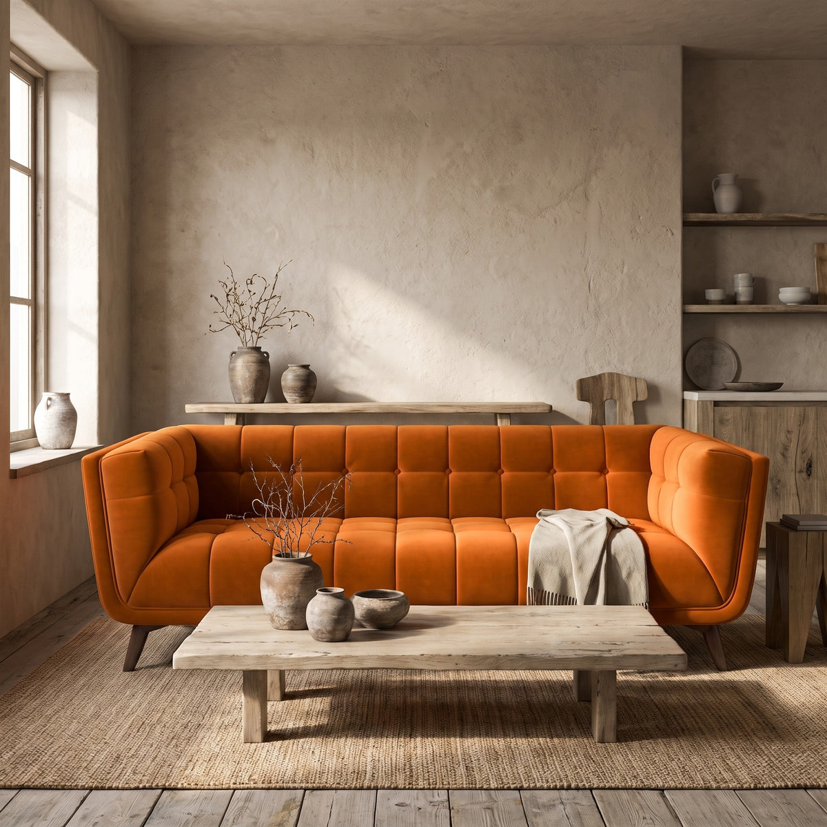 Addison Mid-Century Modern Velvet Sofa in Burnt-Orange