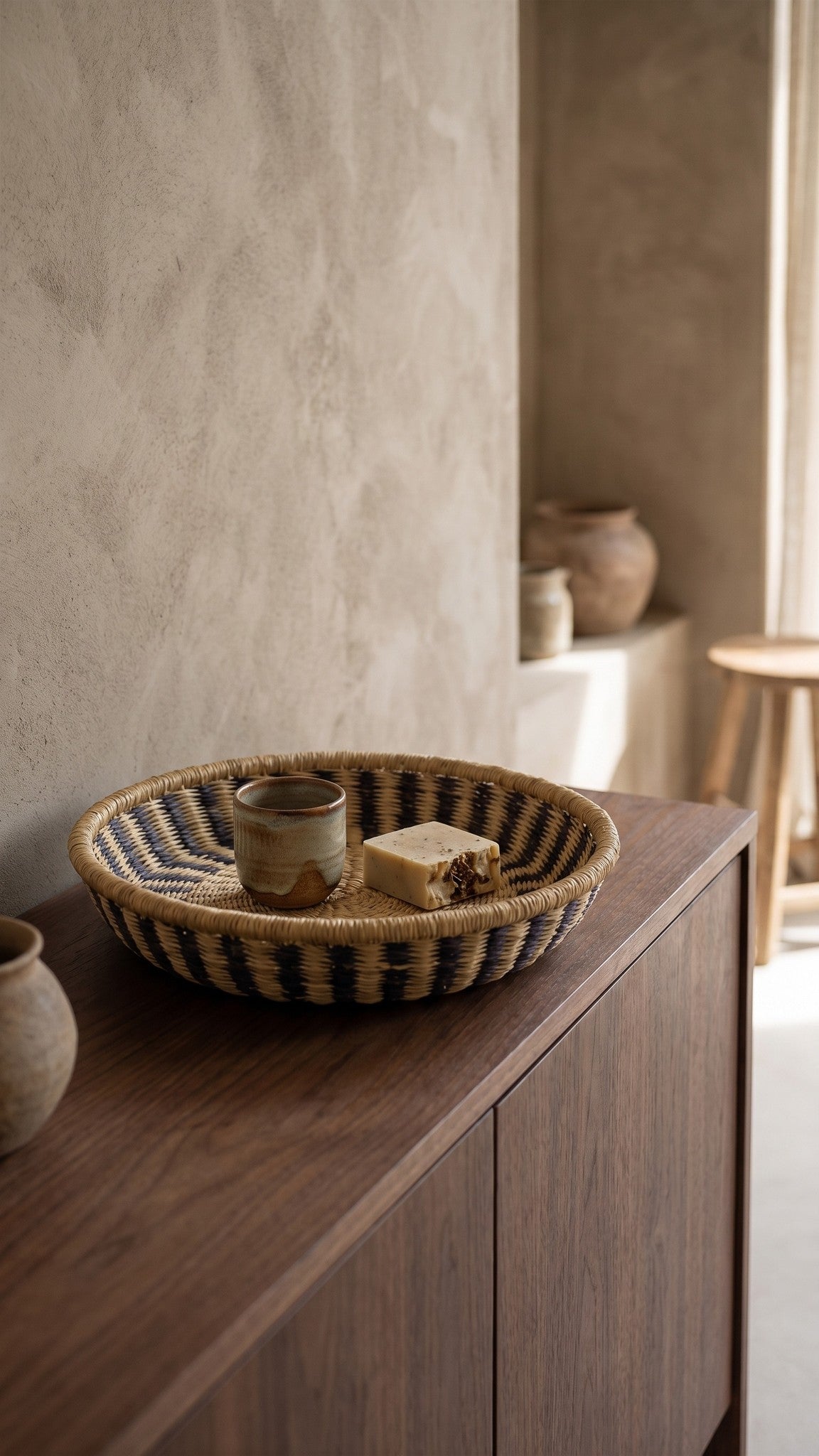 Bolga Tray - Natural w/ Black Stripes