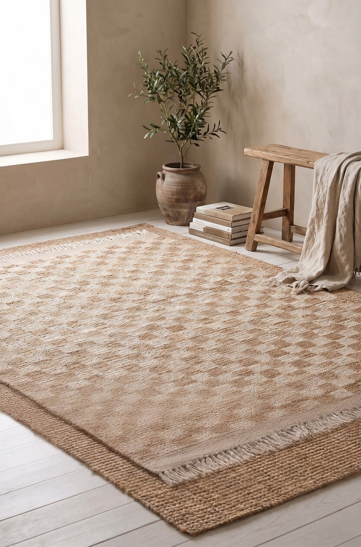 Ionut Checkered Jute Area Rug
