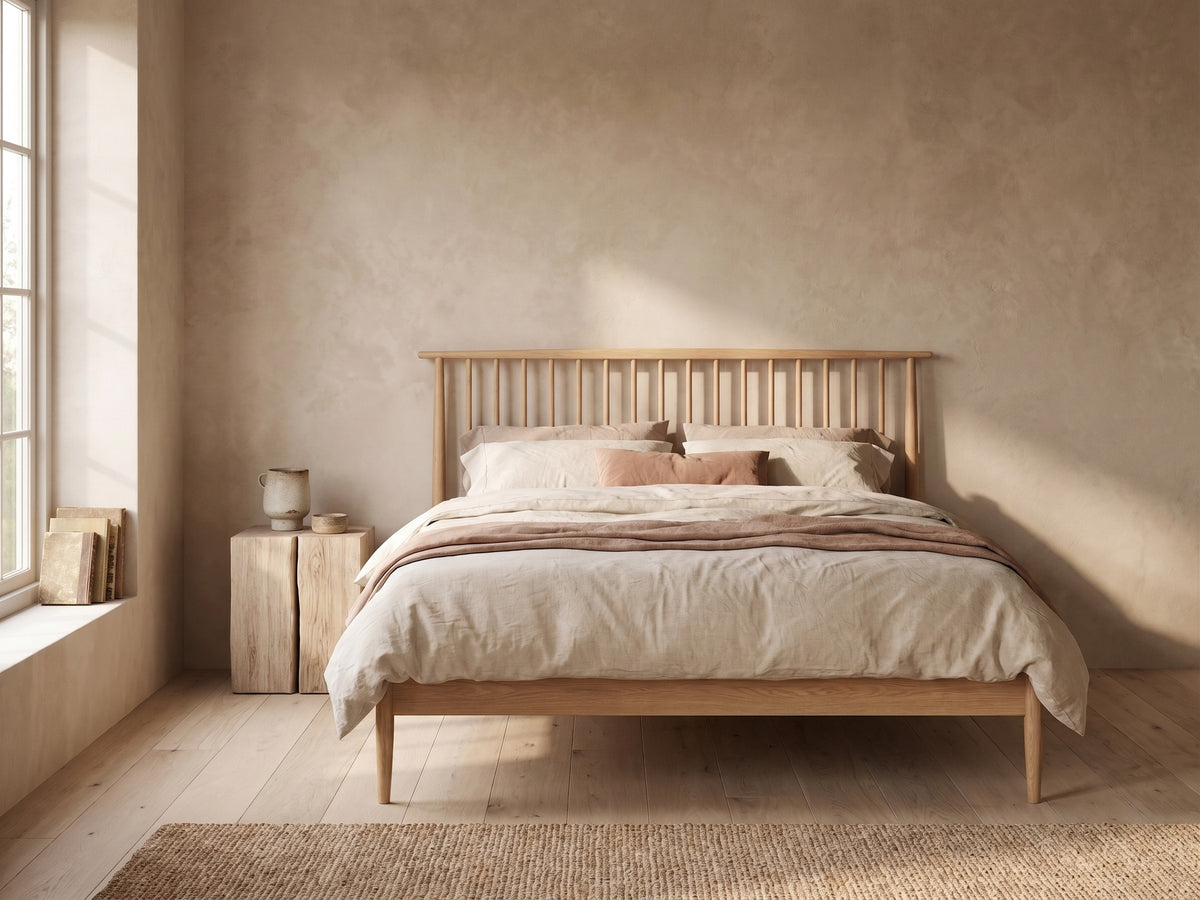 Isabella Mid Century Bed Frame - Solid American White Oak