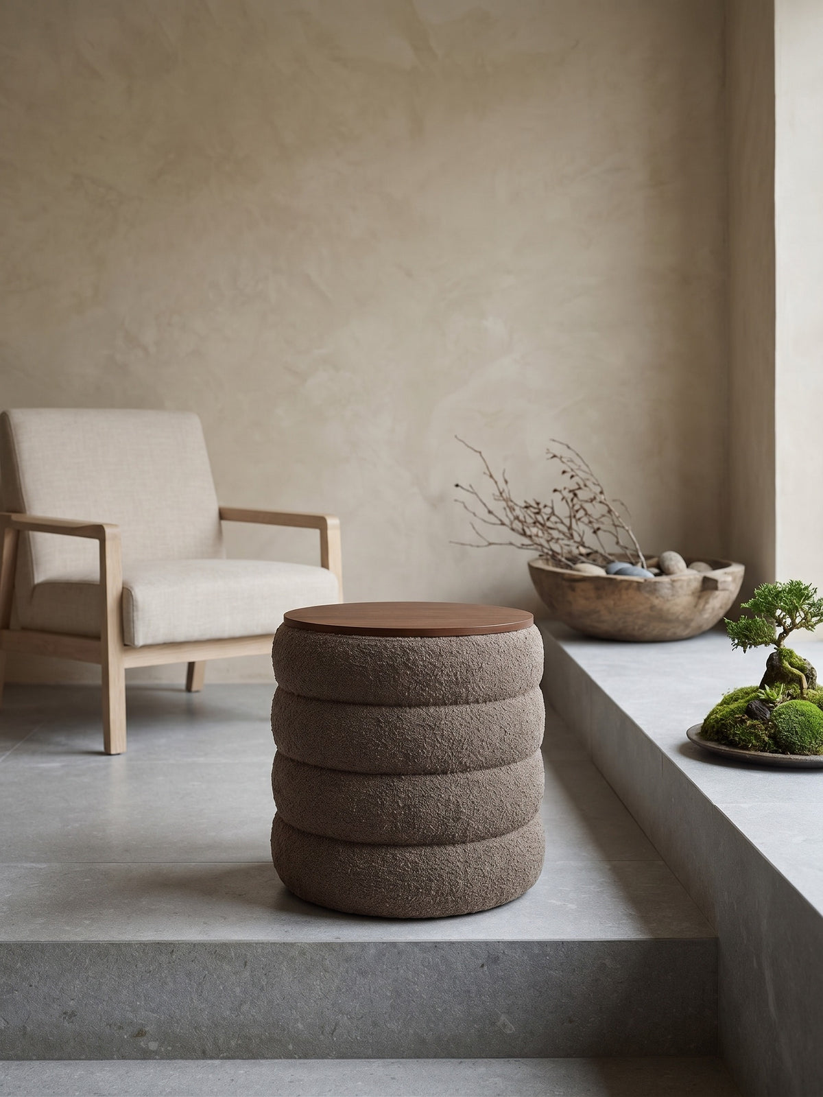 Mezzo Round Boucle Fabric Storage Ottoman by Modway