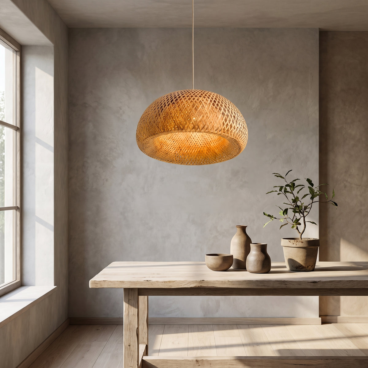 Natural Woven Bamboo Ceiling Lamp - Handmade Pendant Light