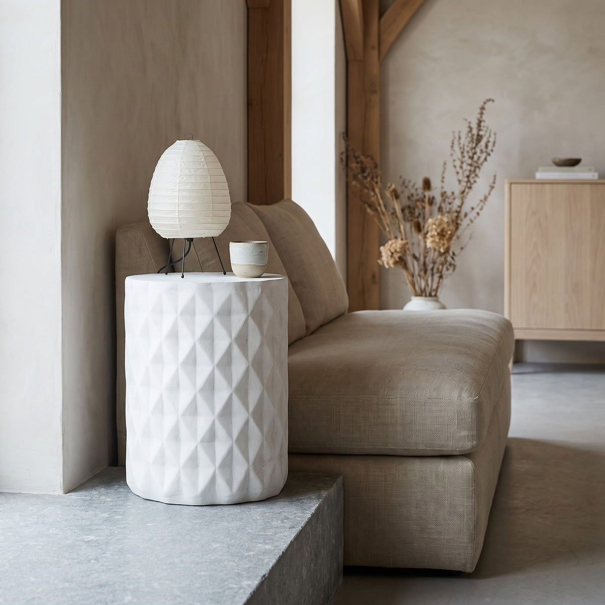 Outdoor Lightweight Concrete Side Table - Antique White