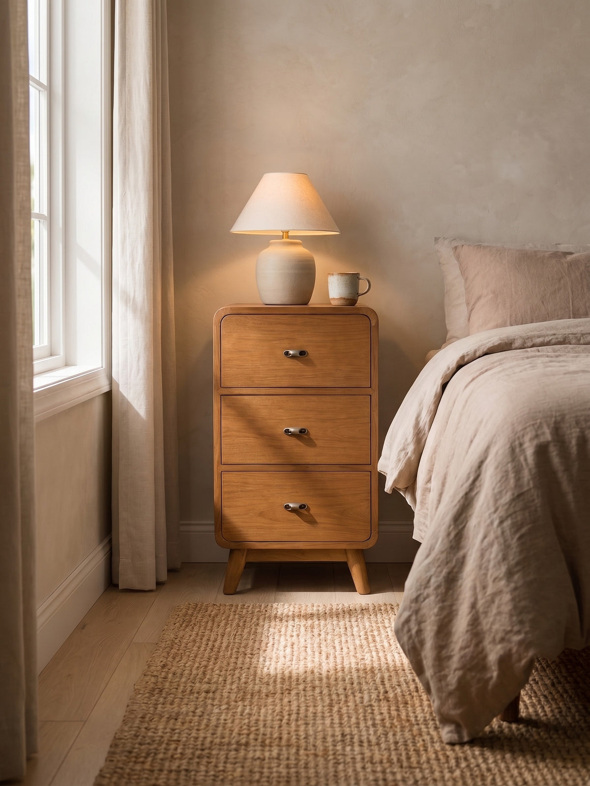 Recycled Teak 3 Drawer Nightstand