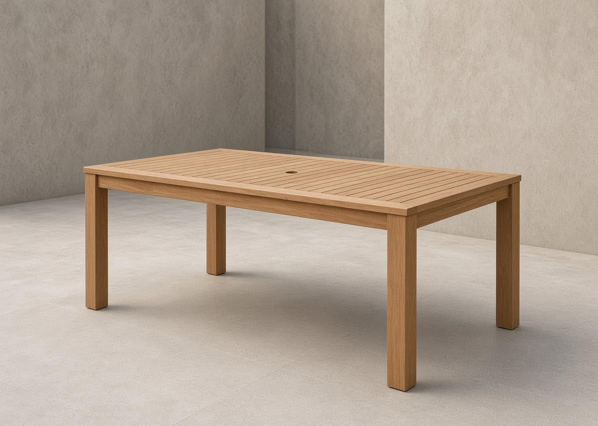 ShopInFill staged scene — rinjani-rectangular-teak-table-and-fortuna-armchair-dining-set