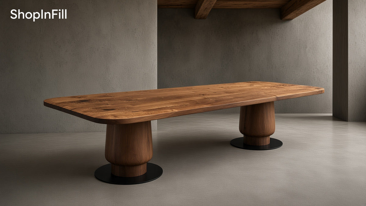 Solid Walnut Wood Edge Glued Dining Table With Wooden Tulip Legs