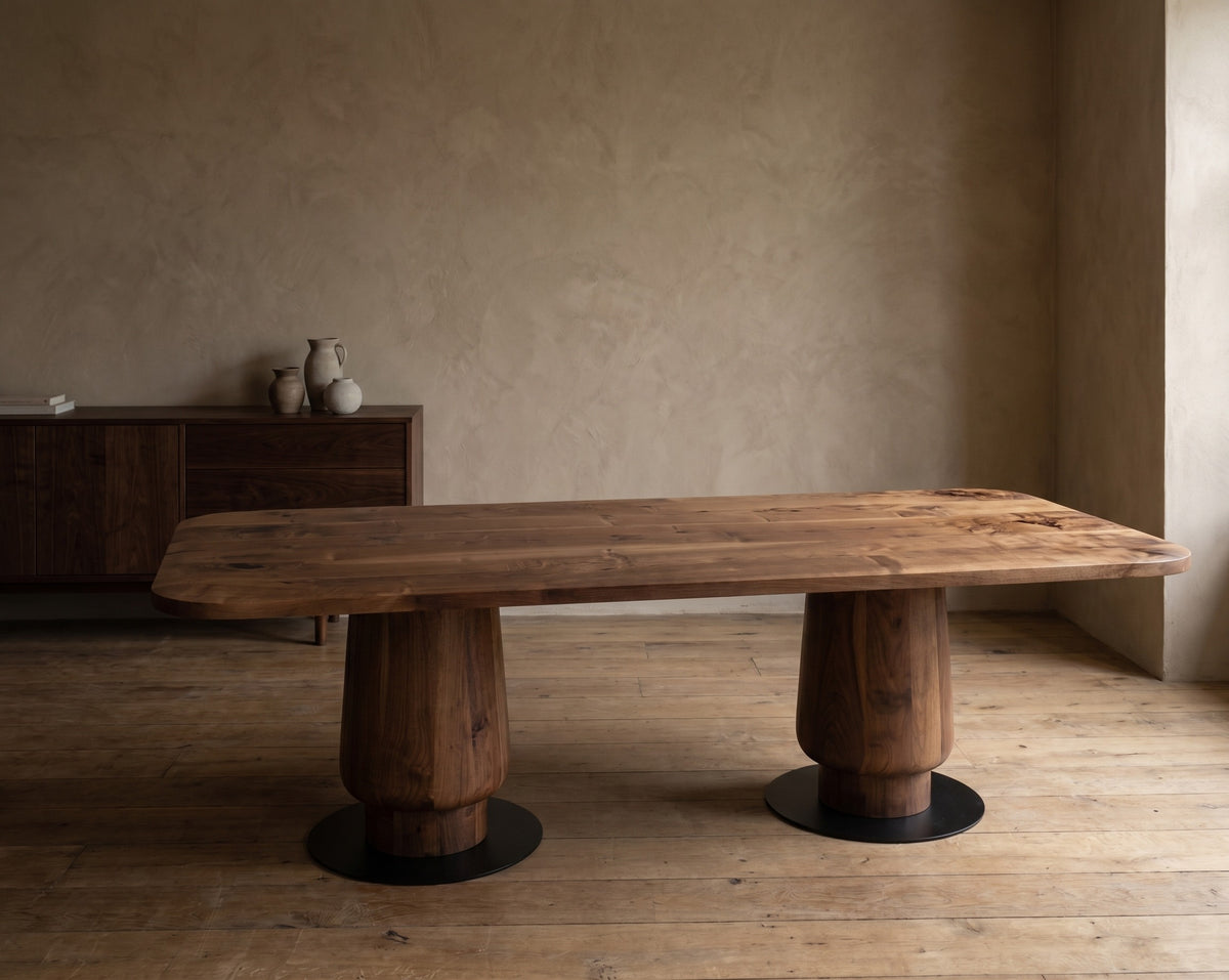 Solid Walnut Wood Edge Glued Dining Table With Wooden Tulip Legs