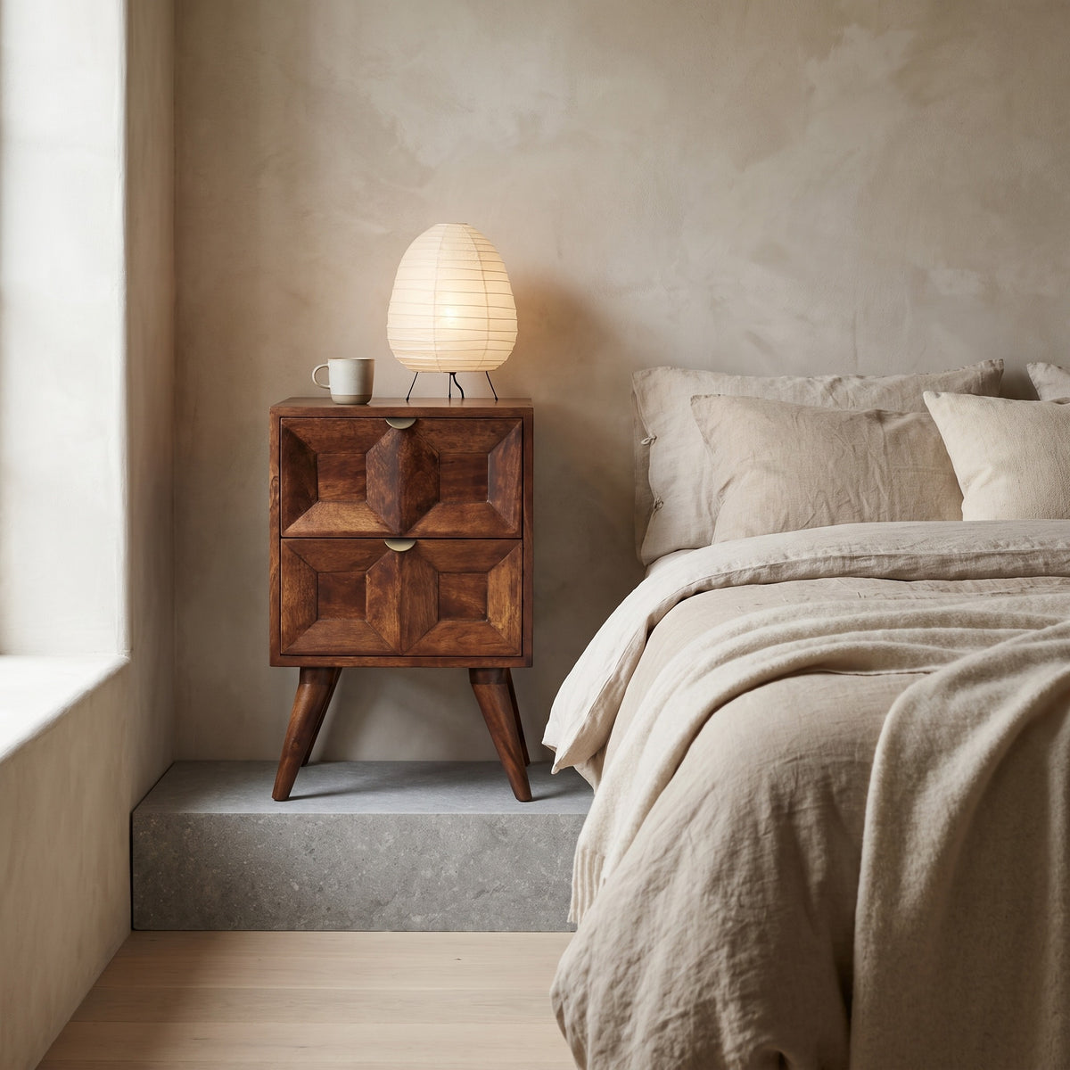 Solid Wood Quad Nightstand, 2-Drawers