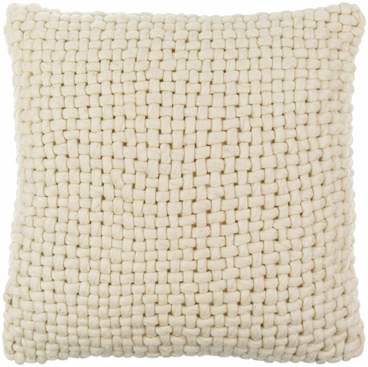 Textured woven throw pillow in ivory color, plain woven pattern
