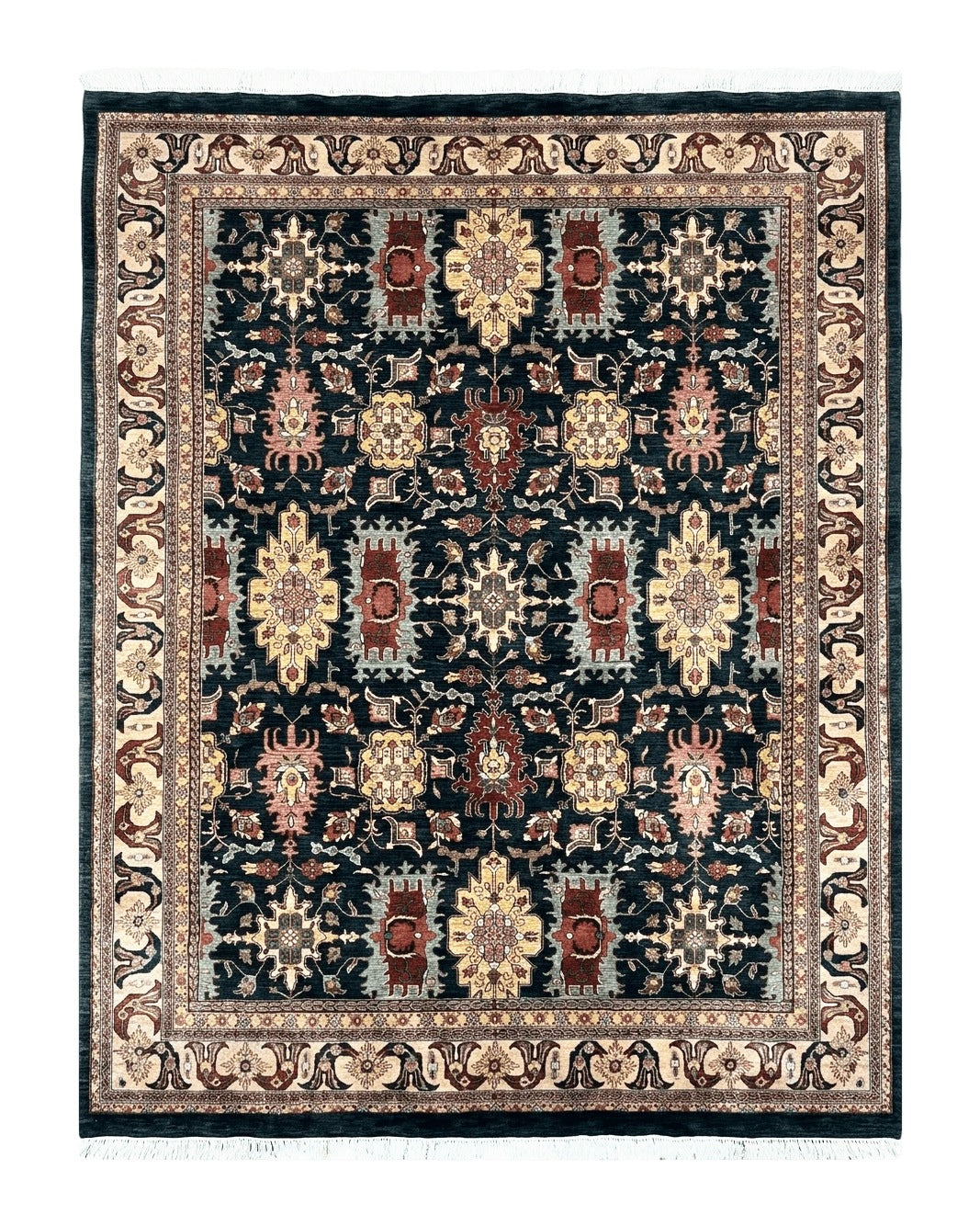 Hand Knotted Wool Rug Floral Design Vintage