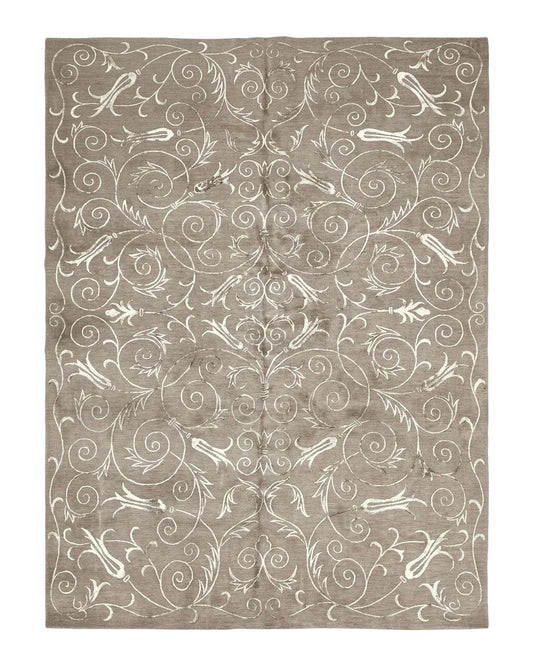 Beige rug with white floral patterns