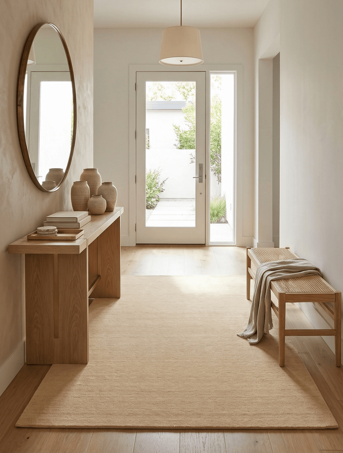 Wool Area Rug Hand-Loomed Solid Weave, beige