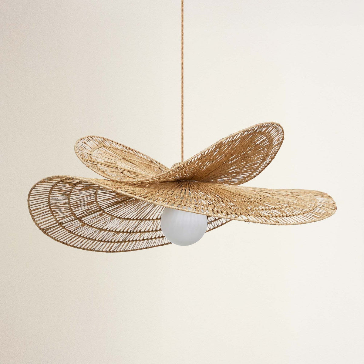 Woven Jute Pendant Light Petal Brim, light off